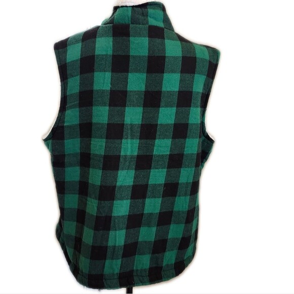 Risen NWT green & black buffalo check vest w sherpa lining - Picture 5 of 8